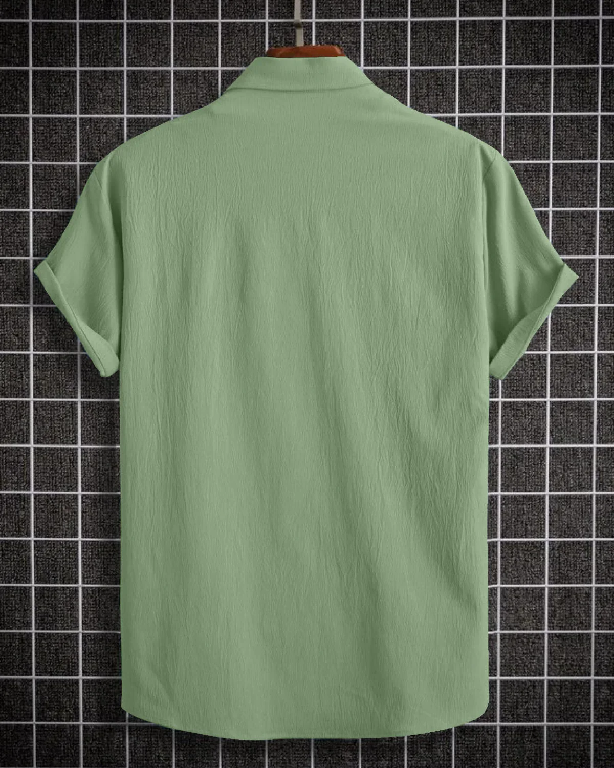 Redolent Olive Green Seersucker Half Sleeve Shirt - Image 2
